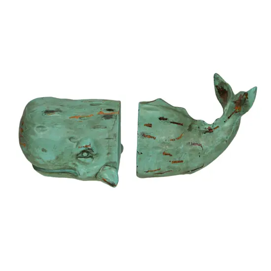 Verdigris Decorative Whale Bookends Resin Bookshelf Nautical Decor Rustic Beach {4}