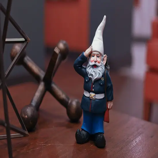 8 inch Dress Blues Saluting U.S. Marine Military Garden and Shelf Gnome Statue {5}