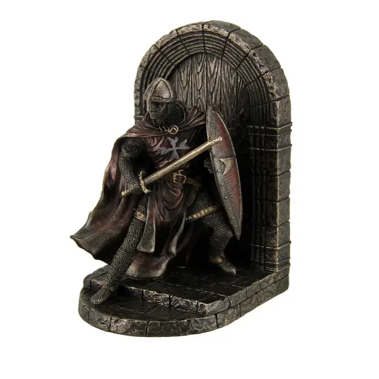 Maltese Crusader Statue in Armor Guarding Door Holding Shield & Sword Bookend {1}