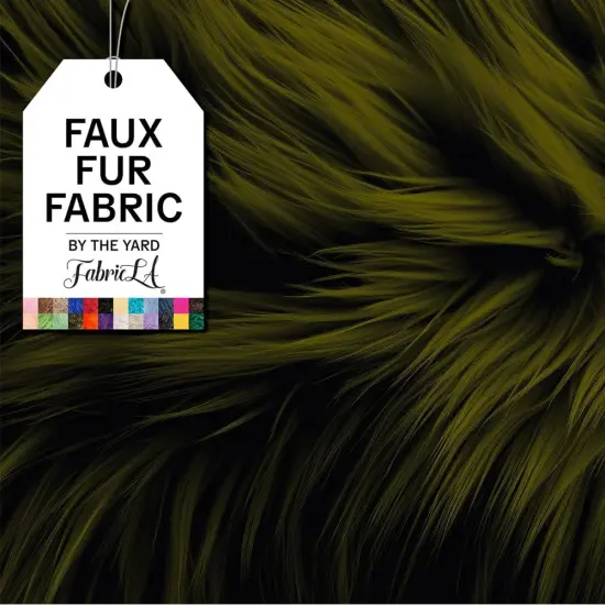 FabricLA | Shaggy Faux Fur | Fabric by The Yard | 36" X 60" Inch Wide | Craft Furry Fabric | Sewing, Apparel, Rugs, Pillows & More | Faux Fluffy Fabric | Olive, 1 Yard {1}