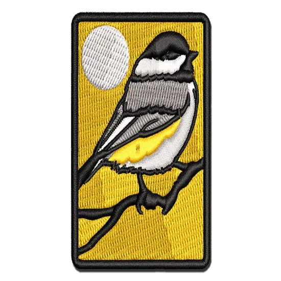 Black-Capped Chickadee Bird on Branch Multi-Color Embroidered Iron-On or Hook & Loop Patch Applique {1}