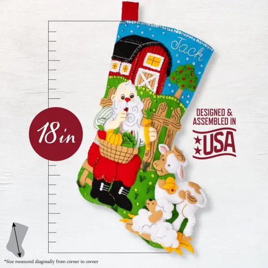 Bucilla Felt Stocking Applique Kit 18" Long-Harvest Time Santa {5}