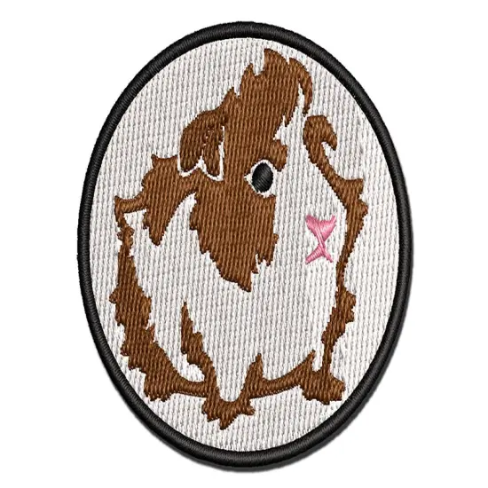 Cute and Hairy Abyssinian Guinea Pig Multi-Color Embroidered Iron-On or Hook & Loop Patch Applique {1}