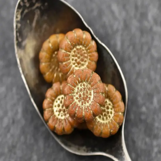 *12* 13mm Gold Washed Ochre Yellow Sunflower Coin Beads {2}