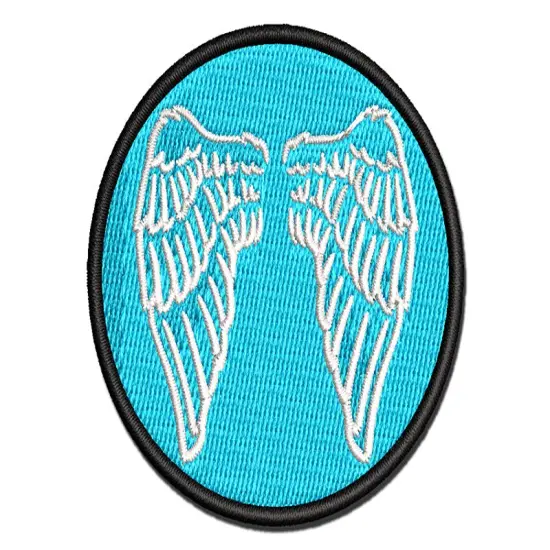 Folded Angel Wings Feathers Multi-Color Embroidered Iron-On or Hook & Loop Patch Applique {1}