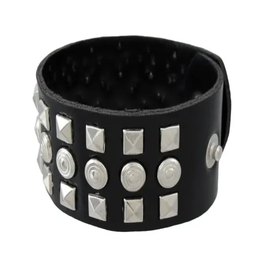 Black Vinyl Wristband with Pyramid/Chrome Studs {3}