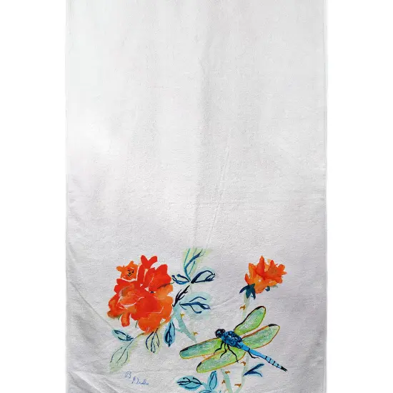 Betsy Drake Dragonfly and Red Flower Beach Towel Multicolor {1}