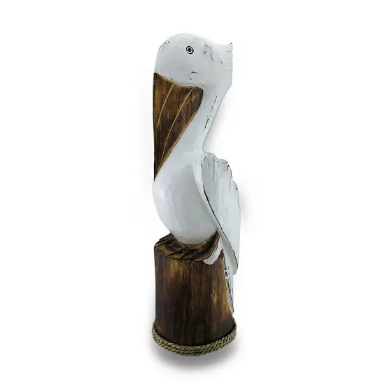 Hand Carved / Painted Wooden Pelican On Piling Statue Coastal {3}
