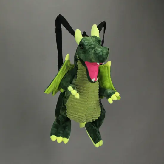 Magical Furry Plush Green Dragon Mini Backpack {6}