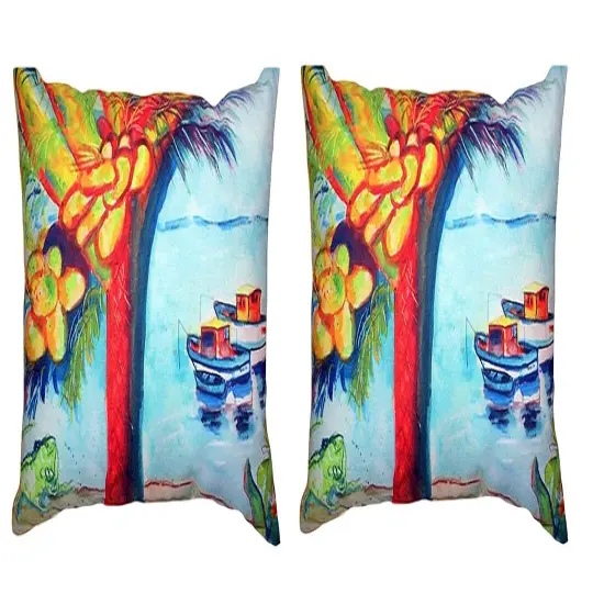 Pair of Betsy Drake Cocoa Nuts & Boats No Cord Pillows 18 Inch X 18 Inch {1}