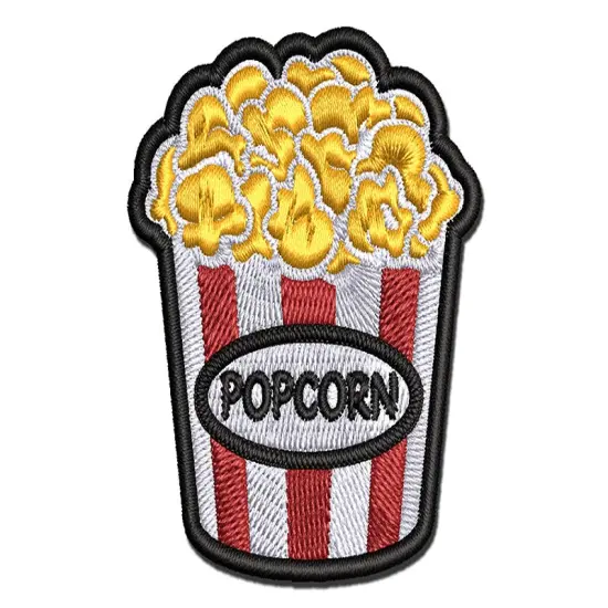 Big Bucket of Popcorn Movie Theater Multi-Color Embroidered Iron-On or Hook & Loop Patch Applique {1}