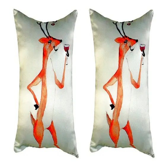 Pair of Betsy Drake Deer Party No Cord Pillows 16 Inch X 20 Inch {1}