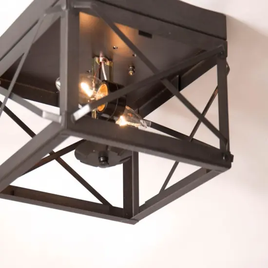 Irvin's Country Tinware Double Ceiling Light with Folded Bars in Kettle Black {4}