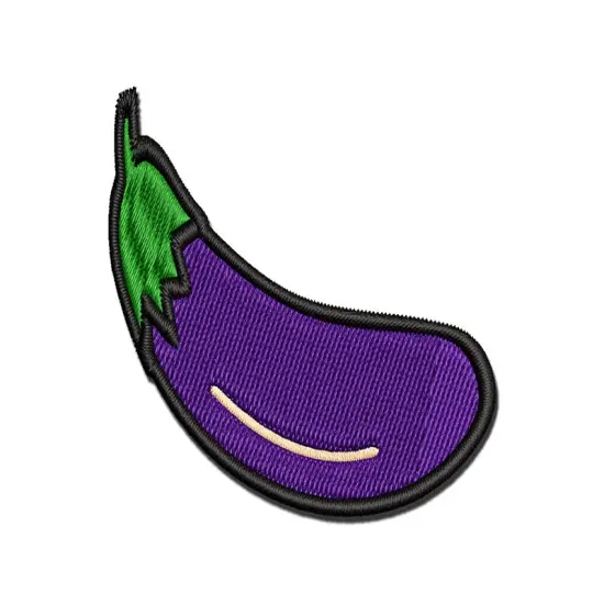 Eggplant Outline Multi-Color Embroidered Iron-On or Hook & Loop Patch Applique {1}