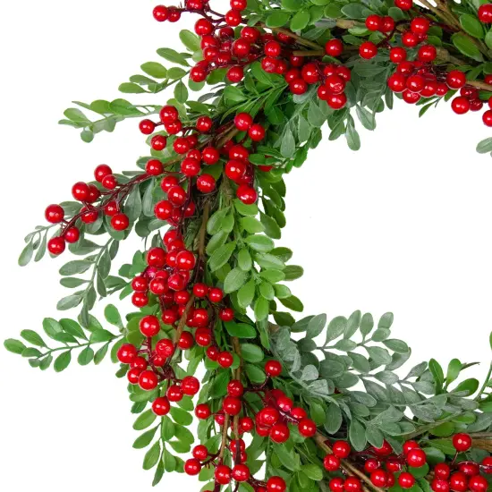 Northlight Red Berries and Two Tone Leaves Artificial Christmas Wreath - 20" -Unllit Green {4}