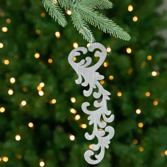 Roman Set of 2 Black and Gray Scrollwork Christmas Ornaments 10.5" {4}