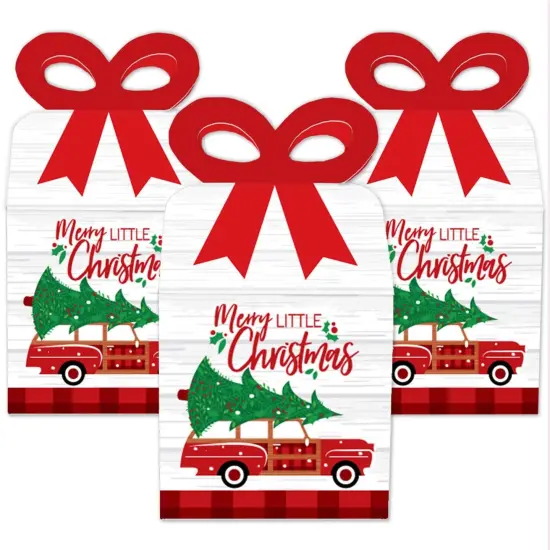 Big Dot of Happiness Merry Little Christmas Tree - Square Favor Gift Boxes - Red Car Christmas Party Bow Boxes - Set of 12 {3}