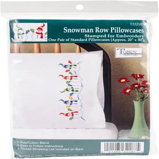 Tobin Stamped For Embroidery Pillowcase Pair 20"X30"-Snowman Row {1}
