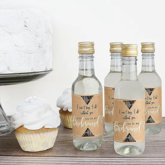 Big Dot of Happiness Rustic Kraft - Mini Wine and Champagne Bottle Label Stickers - Will You Be My Bridesmaid Gift for Women and Men - Set of 16 {3}