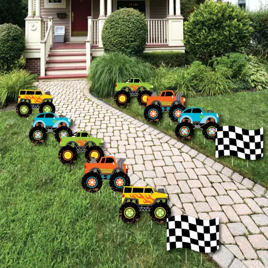 Big Dot of Happiness Smash and Crash - Monster Truck - Lawn Decorations - Outdoor Boy Birthday Party Yard Decorations - 10 Piece {1}