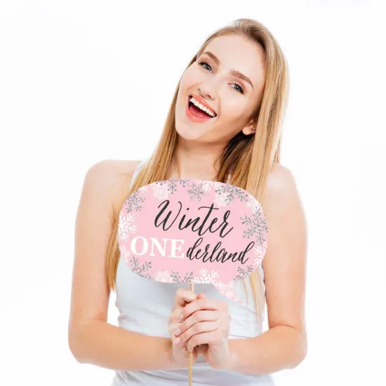 Big Dot of Happiness Funny Pink Onederland - Holiday Snowflake Winter Wonderland Birthday Party Photo Booth Props Kit - 10 Piece {3}
