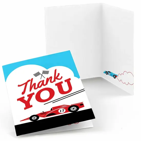Big Dot of Happiness Let's Go Racing - Racecar - Baby Shower or Race Car Birthday Party Thank You Cards (8 count) {1}
