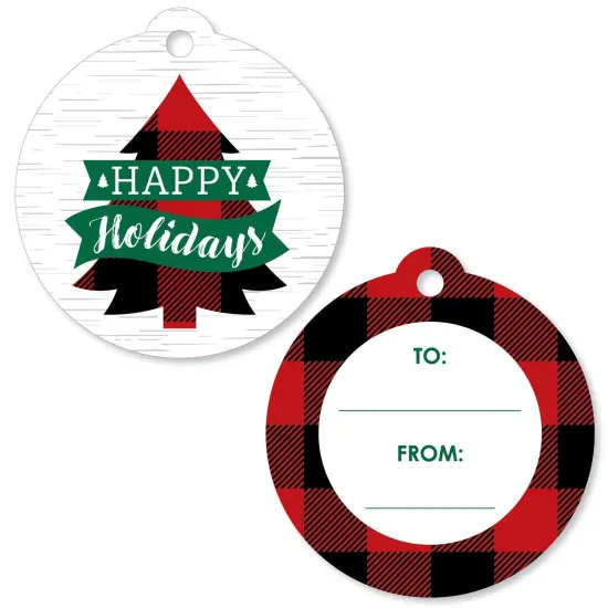 Big Dot of Happiness Holiday Plaid Trees - Buffalo Plaid Christmas Party To and From Favor Gift Tags (Set of 20) {1}