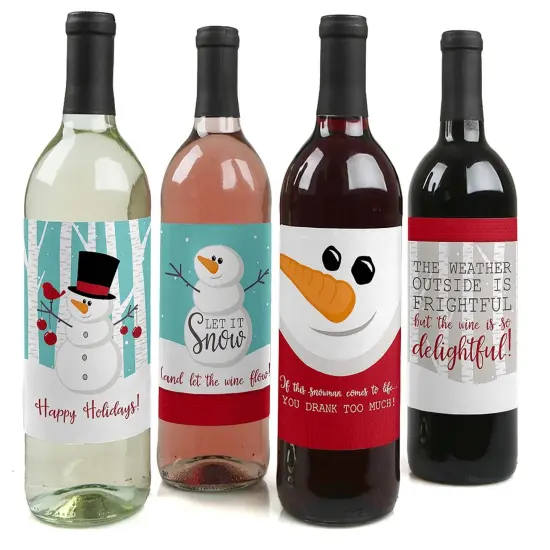 Big Dot of Happiness Let It Snow - Snowman - Holiday and Christmas Party Decorations for Women and Men - Wine Bottle Label Stickers - Set of 4 {1}