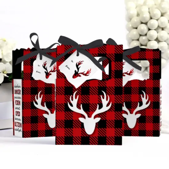 Big Dot of Happiness Prancing Plaid - Christmas and Holiday Buffalo Plaid Party Favor Boxes Gift Bags - 12 Count {6}