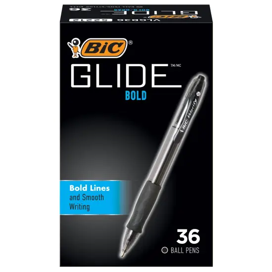 BIC Glide Bold Retractable Ball Pen, Black, 1.6mm Bold Point, 36 Pack {2}