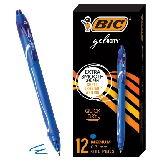 BIC Gel-ocity Quick Dry Blue Gel Pens, Medium Point (0.7mm), 12-Count Pack, Retractable Gel Pens With Comfortable Full Grip {2}