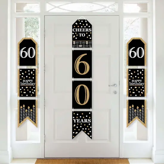 Big Dot of Happiness Adult 60th Birthday - Gold - Hanging Vertical Paper Door Banners - Birthday Party Wall Decoration Kit - Indoor Door Decor {1}