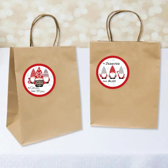 Big Dot of Happiness Christmas Gnomes - Round Holiday Party To and From Gift Tags - Large Stickers - Set of 8 {3}
