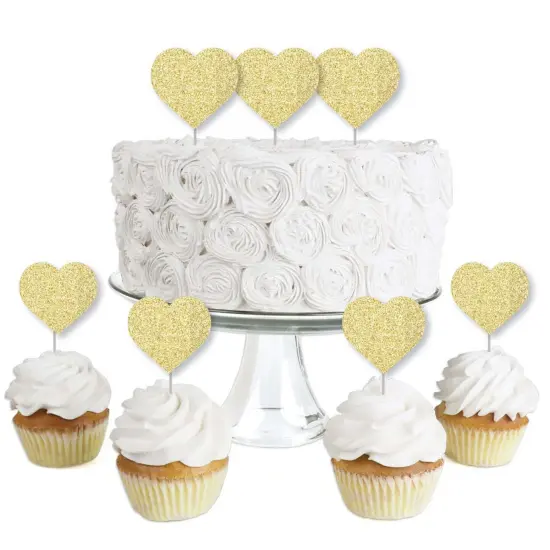 Big Dot of Happiness Gold Glitter Heart - No-Mess Real Gold Glitter Dessert Cupcake Toppers - Valentine's Day Party Clear Treat Picks - Set of 24 {1}