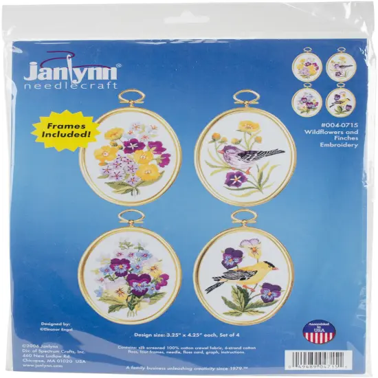 Janlynn Embroidery Kit 3.25"X4.25" Set Of 4-Wildflowers & Finches-Stitched In Floss {1}