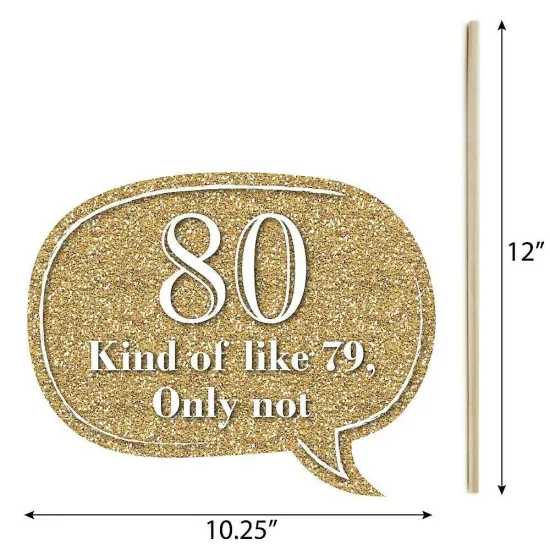 Big Dot of Happiness Funny Adult 80th Birthday - Gold - Birthday Party Photo Booth Props Kit - 10 Piece {6}