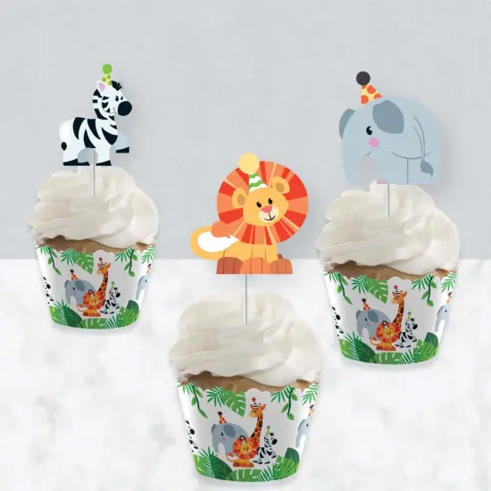 Big Dot of Happiness Jungle Party Animals - Cupcake Decor - Safari Animal Birthday Party or Baby Shower Cupcake Wrappers & Treat Picks Kit - Set of 24 {4}