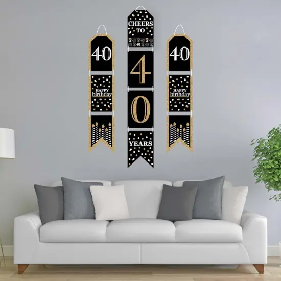 Big Dot of Happiness Adult 40th Birthday - Gold - Hanging Vertical Paper Door Banners - Birthday Party Wall Decoration Kit - Indoor Door Decor {3}