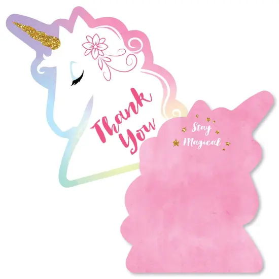 Big Dot of Happiness Rainbow Unicorn - Shaped Thank You Cards - Magical Baby Shower or Birthday Party Thank You Note Cards with Envelopes - Set of 12 {1}