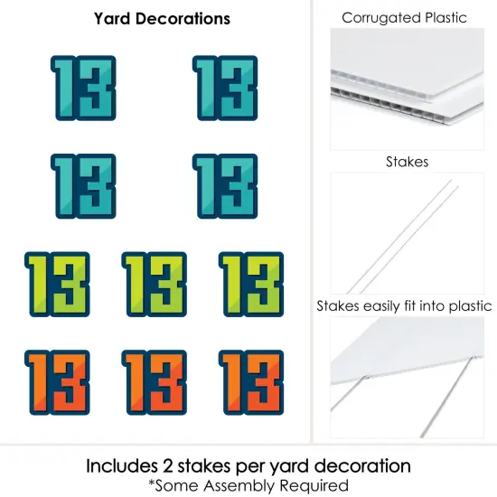 Big Dot of Happiness Boy 13th Birthday - Thirteen Shaped Lawn Decorations - Outdoor Official Teenager Birthday Party Yard Decorations - 10 Piece {7}