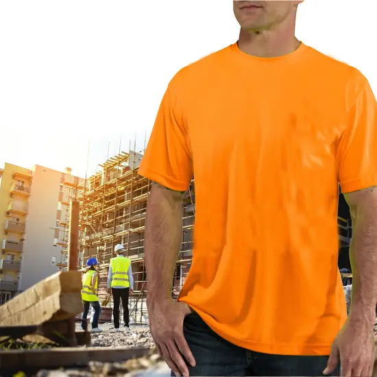 RADYAN&reg; Short Sleeve Safety Work Shirt for Men High Visibility Cotton Blend Crewneck Construction Tee {6}