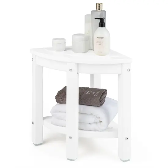 Corner Shower Bench Stool with Storage Shelf for Shaving Legs Off White {4}