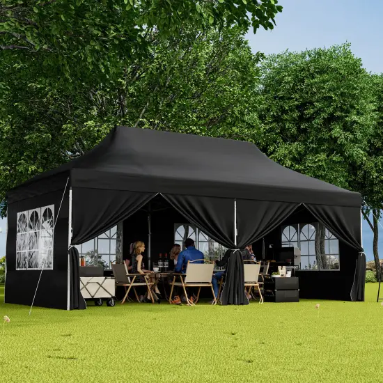 10 X 20 Ft Pop Up Canopy With 6 Sidewalls And Windows And Carrying Bag For Party Wedding Picnic Black {2}