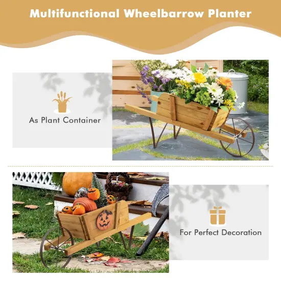 Wooden Wagon Planter With 9 Magnetic Accessories For Garden Yard Walnut {5}