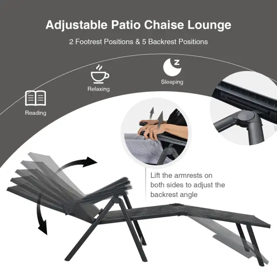 2 Pieces Foldable Chaise Lounge Chair With 2-position Footrest Grey {6}