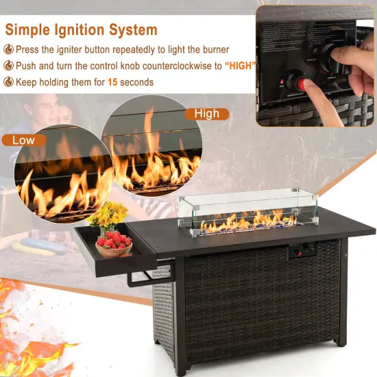 52 Inches Outdoor Wicker Gas Fire Pit Propane Fire Table with Cover Brown {6}