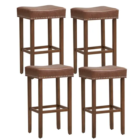 Upholstered Bar Stools Set Of 2 With Footrests For Counter Brown {4}