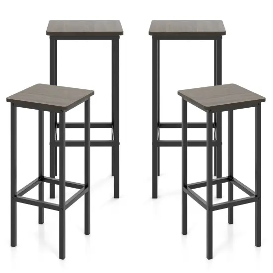 Set Of 4 Bar Stool Set 26" Bar Chair With Metal Legs And Footrest Grey {4}