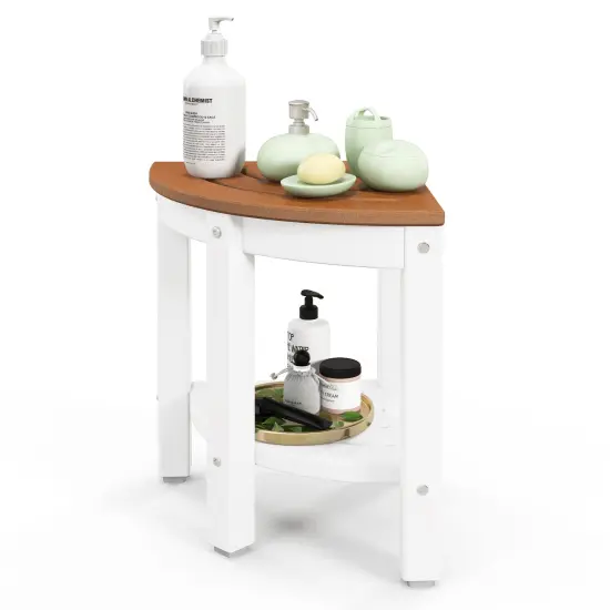 Corner Shower Bench Stool with Storage Shelf for Shaving Legs Brown {4}