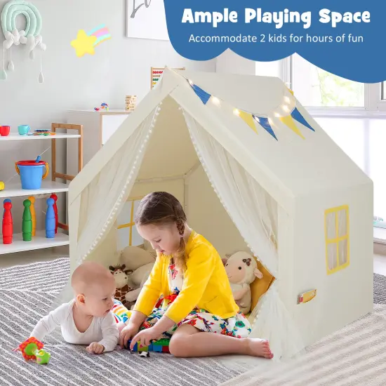 Large Play Tent With Washable Cotton Mat Holiday Birthday Gift For Kids Beige {5}